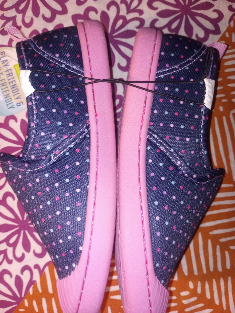 Western Chief Navy Polka Dot Kids Shoes with Pink Soles